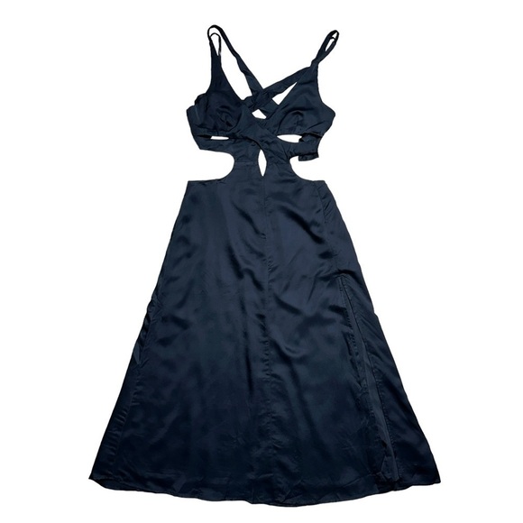 For Love & Lemons Black Satin Yori Midi Dress US M - Picture 2 of 10